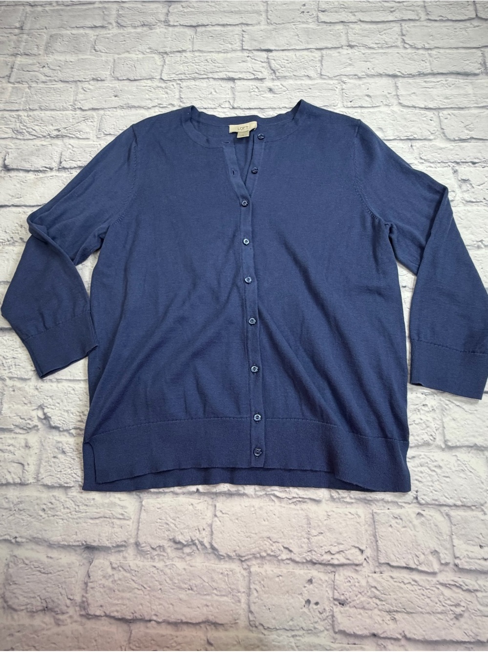Loft Lightweight Navy Button-Front Women's Cardigan Sweater. Size Large.